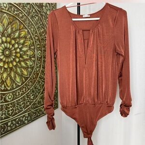 Free People Long Sleeve Blouse Bodysuit in terracotta/sienna